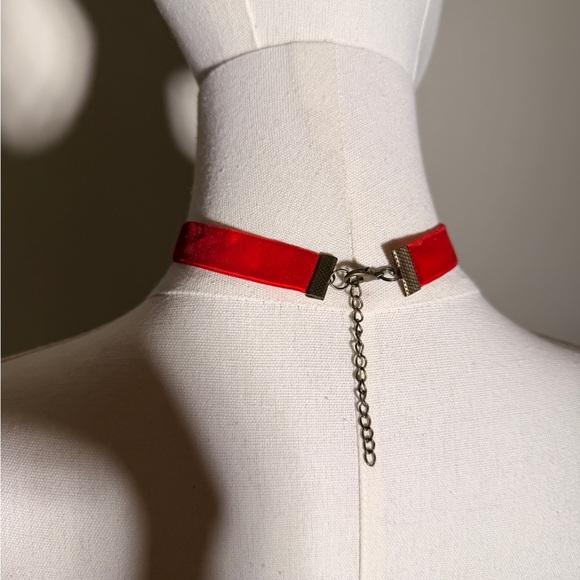 Red Velvet and Gold Choker Antique Inspired Choker Necklace - Picture 6 of 9